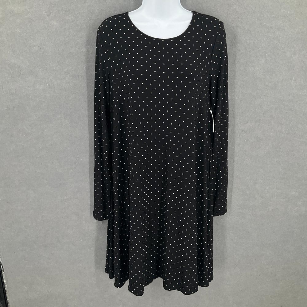 Old Navy Womens Dress Sz M Black White Polka Dot Long Sleeve Modest Flowy NEW